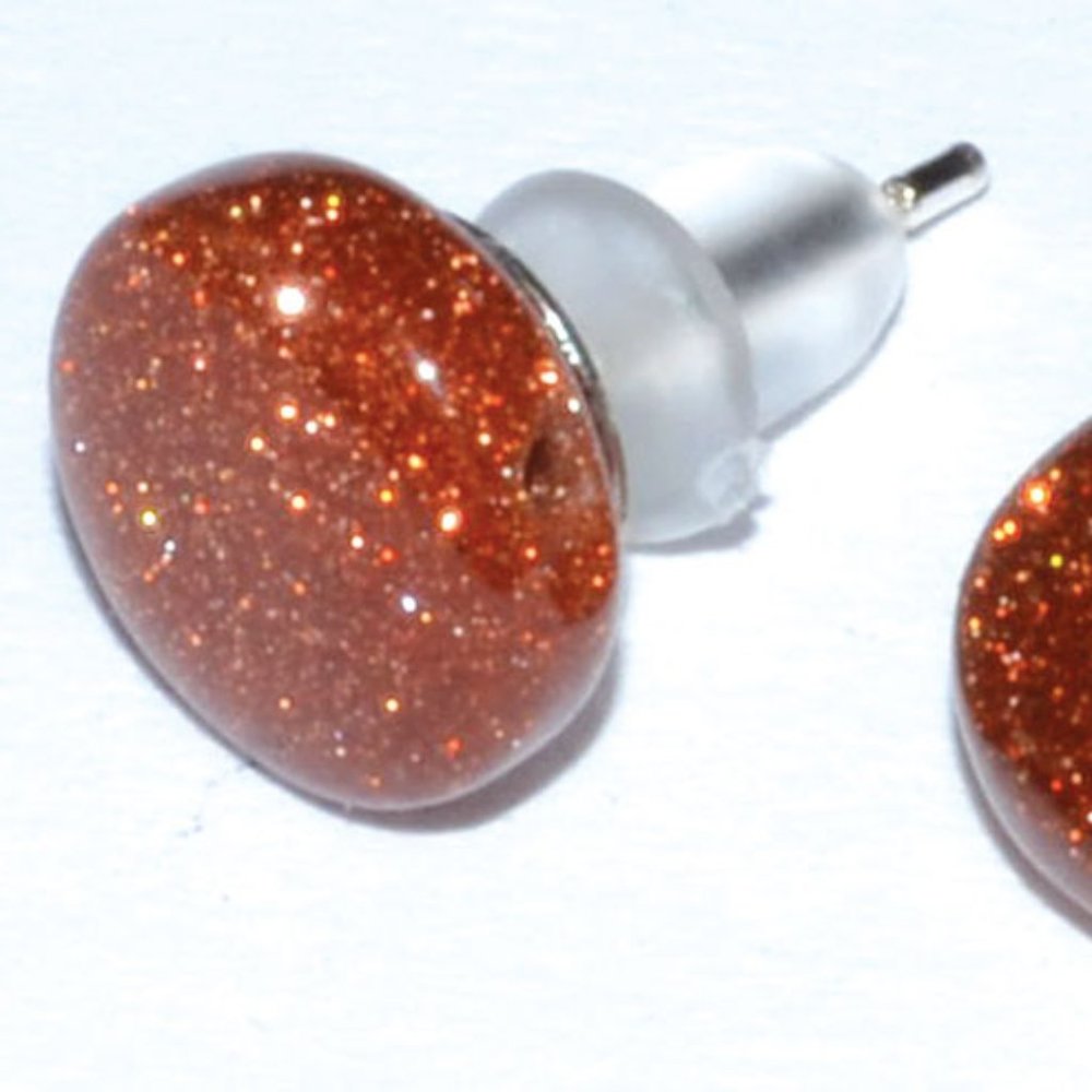 Gold Stone Post Earrings Red/Brown in Color